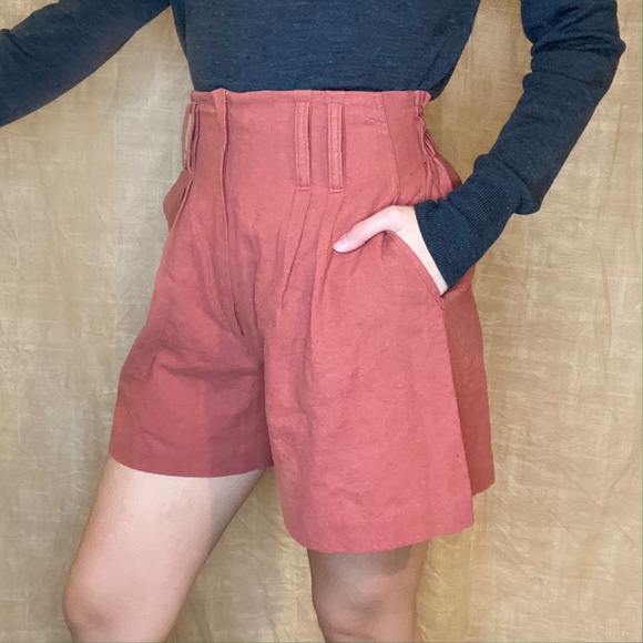 Blu Pepper Muted Brick Red High Waisted Shorts - Picture 2 of 6